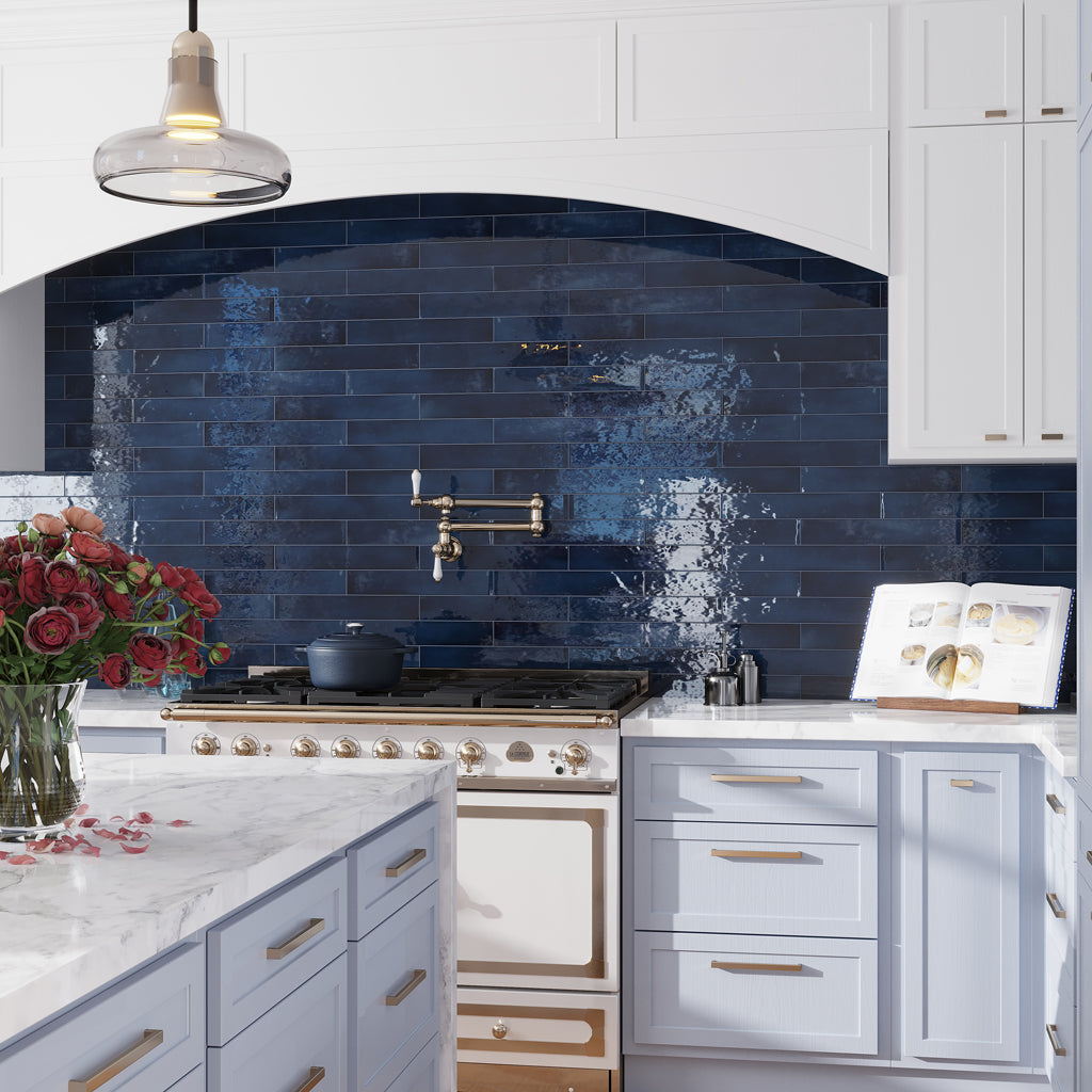Sample-Navy Blue 2.6x16 Glossy Ceramic Subway Tile (38 pack, 10.76 sq ft/case)