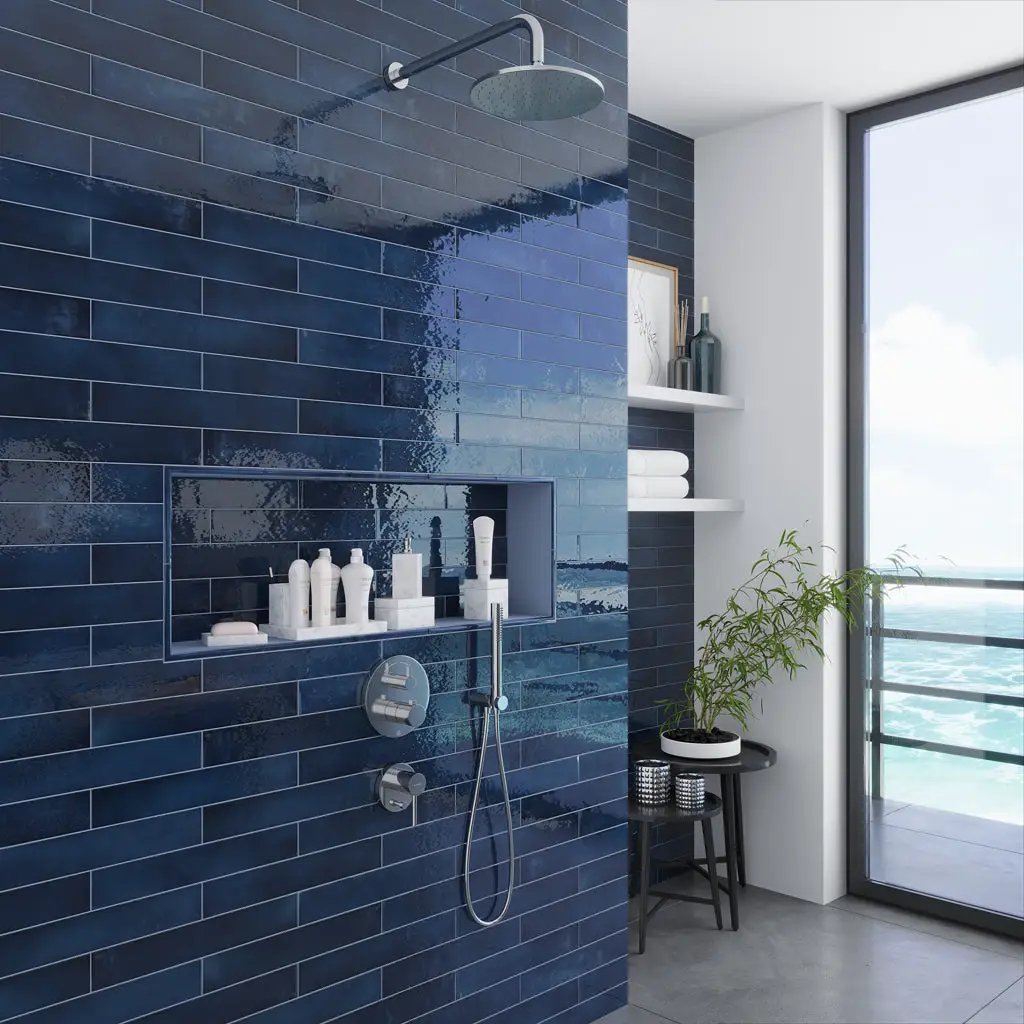 Navy Blue 0.5x8 Glossy Ceramic Pencil Tile Trim (10 pack, 0.3 sq ft/case) by Apollo Tile