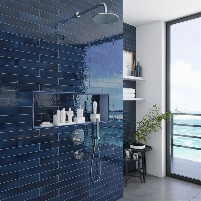 Navy Blue 0.5x8 Glossy Ceramic Pencil Tile Trim (10 pack, 0.3 sq ft/case) by Apollo Tile