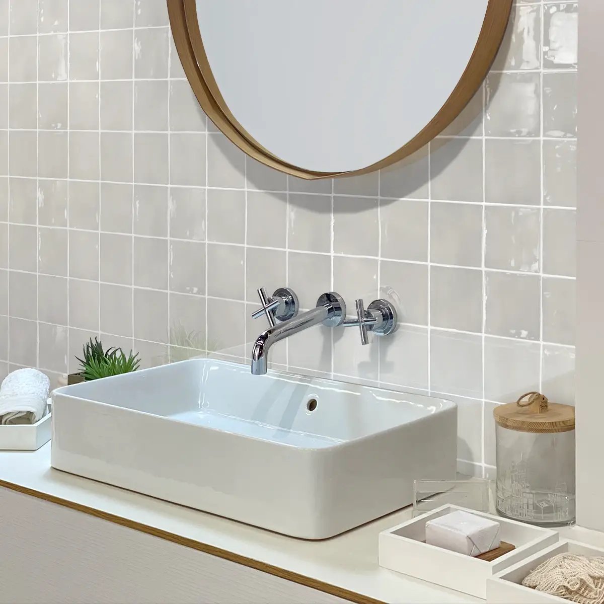 Ivory White 4x4 Glossy Square Ceramic Tile (60 pack, 6.46 sq ft/case) by Apollo Tile