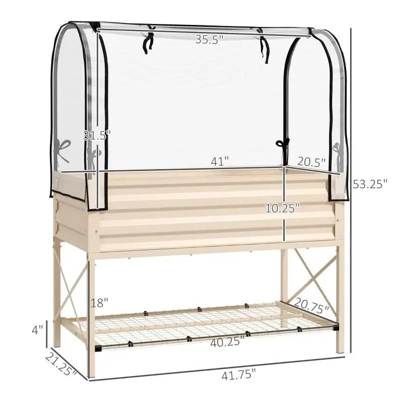 Cream Elevated Metal Raised Garden Bed w/ Greenhouse Cover by HomePacific