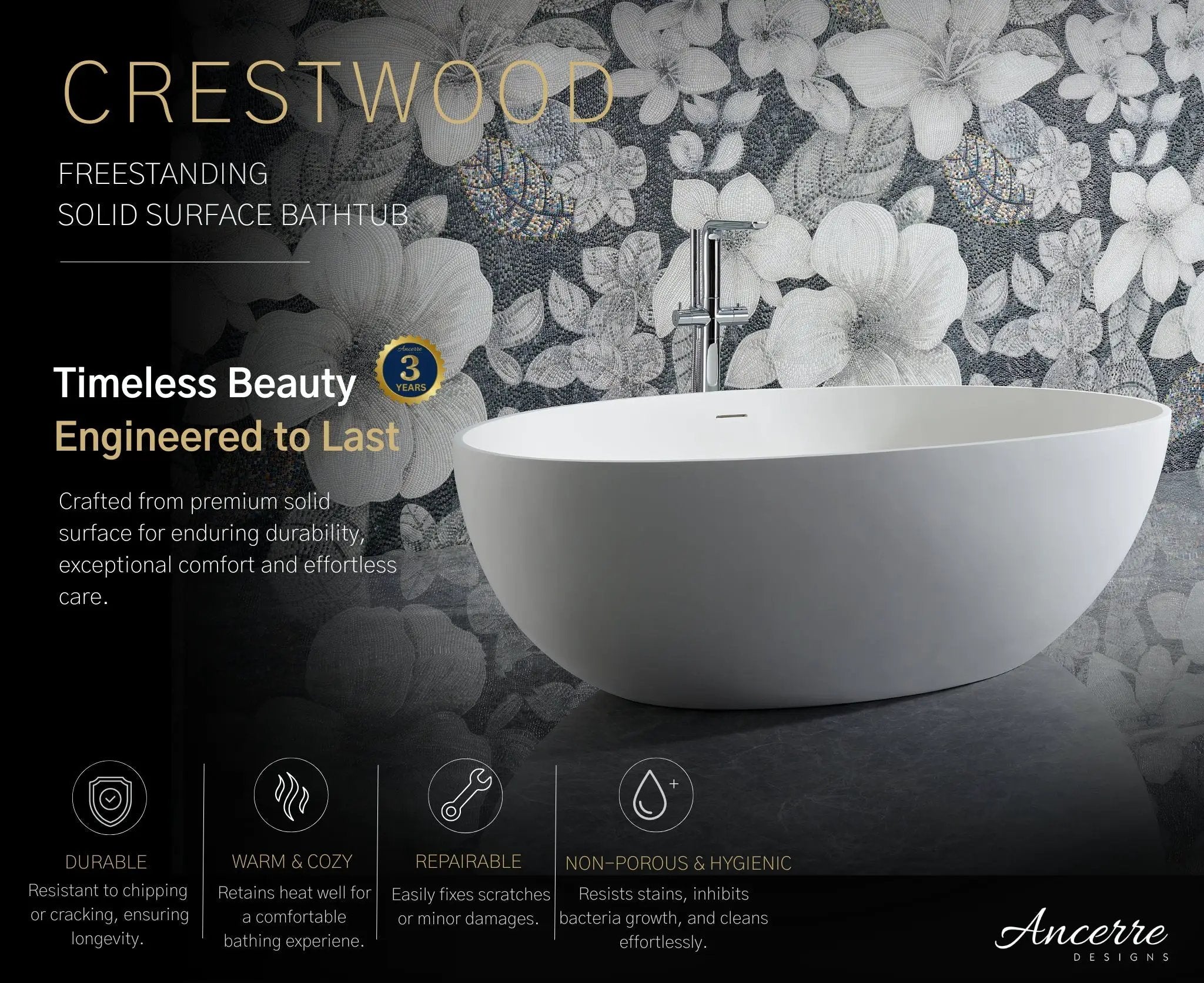 Crestwood Freestanding Solid Surface Bathtub by Ancerre Designs