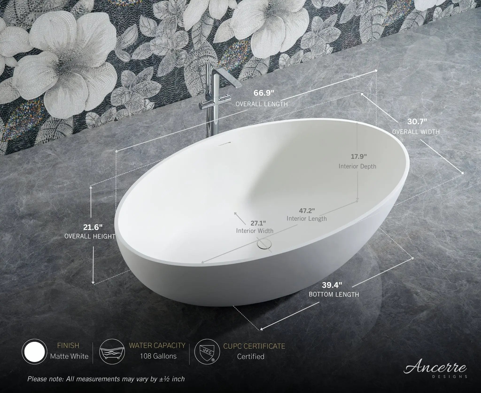 Crestwood Freestanding Solid Surface Bathtub by Ancerre Designs