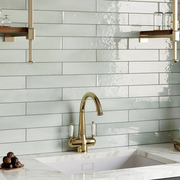 Silken Tea Green 2.6x16 Glossy Ceramic Subway Tile (38 pack, 10.76 sq ft/case)