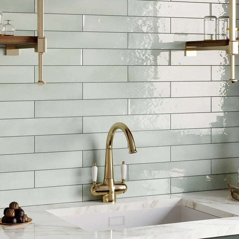 Silken Tea Green 2.6x16 Glossy Ceramic Subway Tile (38 pack, 10.76 sq ft/case) by Apollo Tile