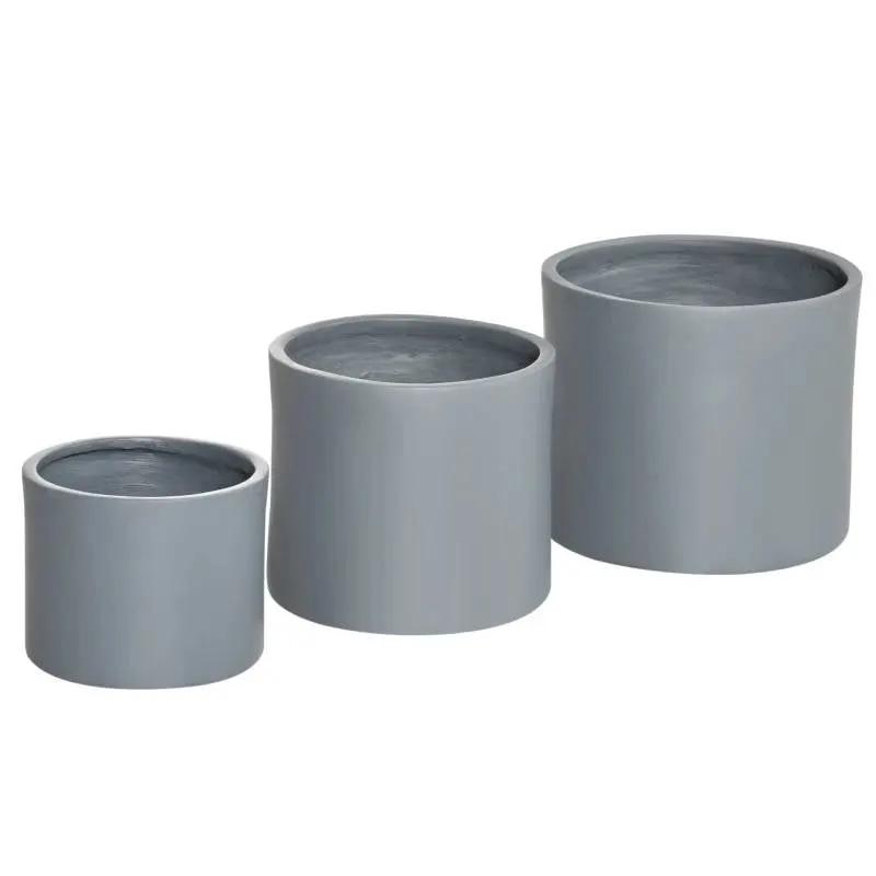 Set of 3 Stackable Round Outdoor Flower Pot Planters with Drainage Holes in Grey by HomePacific