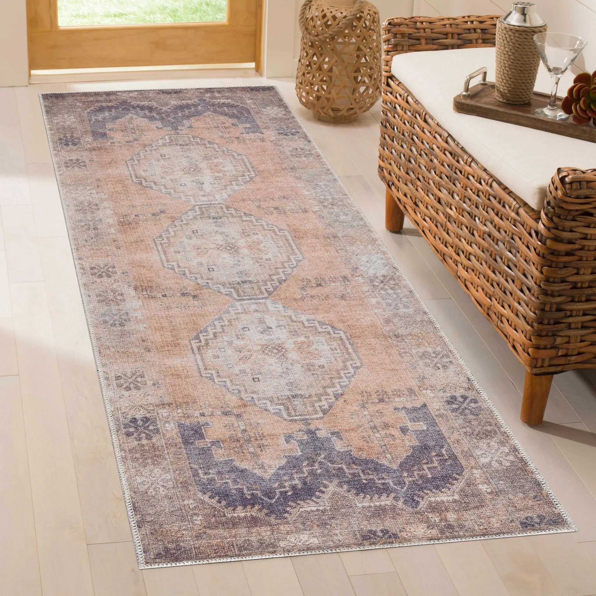 Carrabelle Peach Washable Area Rug - Clearance by Boutique Rugs