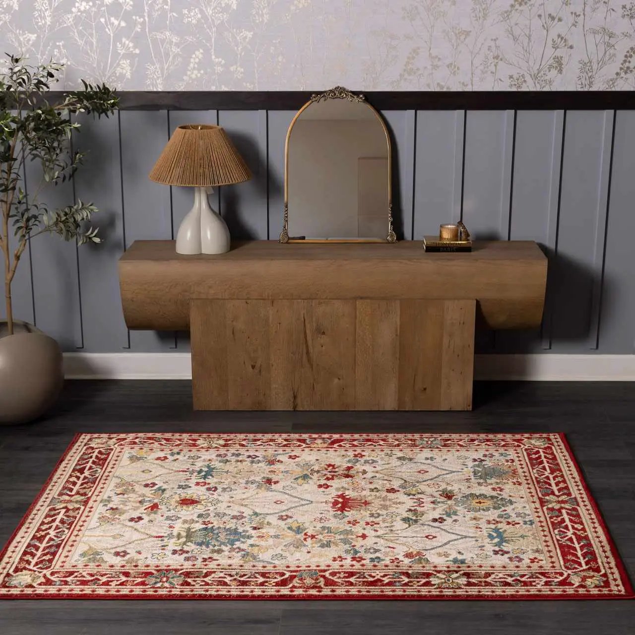 Neola White/Red Damask Area Rug by Boutique Rugs