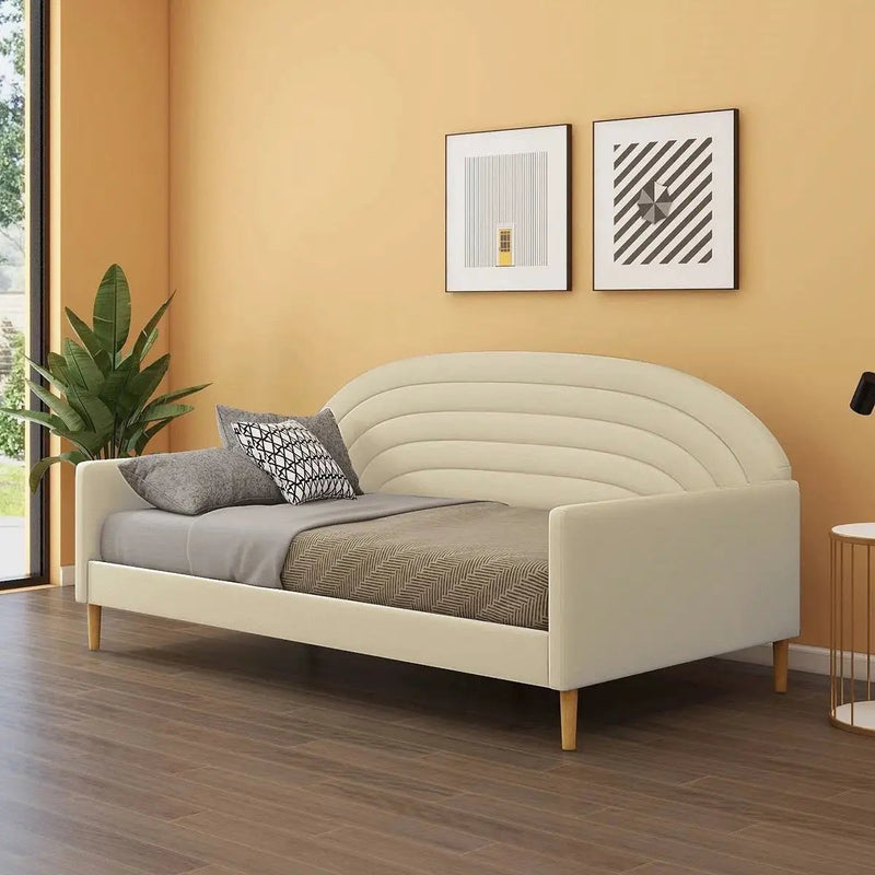 Twin size Mid-Century Modern Off-White Cream Velvet Upholstered Daybed by HomePacific