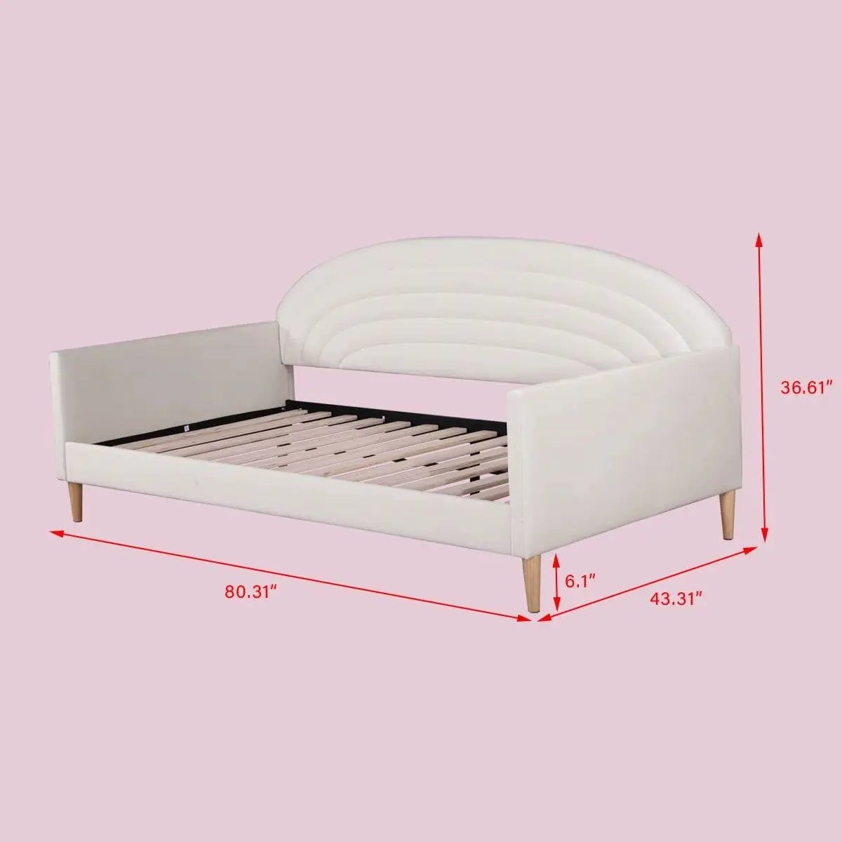 Twin size Mid-Century Modern Off-White Cream Velvet Upholstered Daybed by HomePacific