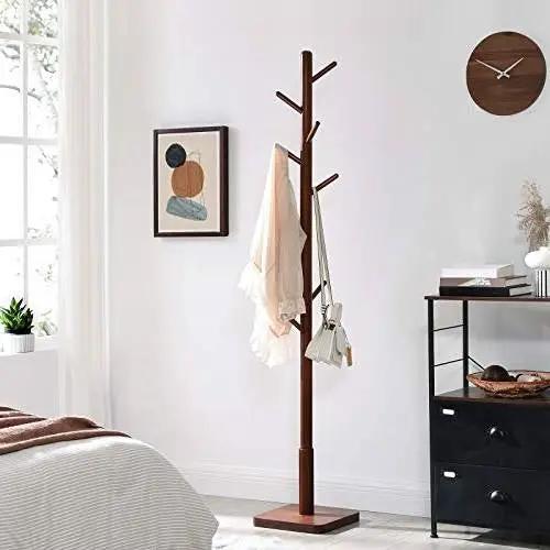 Adjustable Height Mid-Century Modern Style Coat Rack in Walnut Wood Finish by HomePacific
