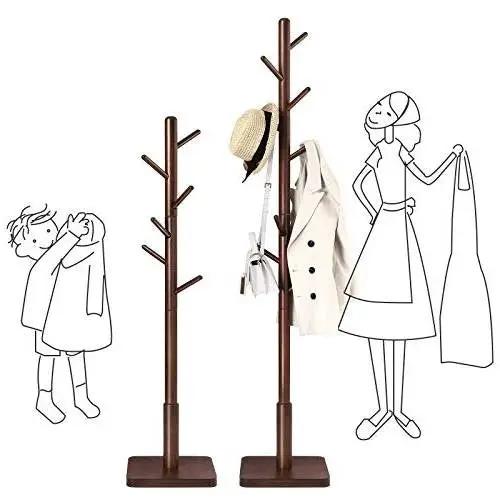 Adjustable Height Mid-Century Modern Style Coat Rack in Walnut Wood Finish by HomePacific