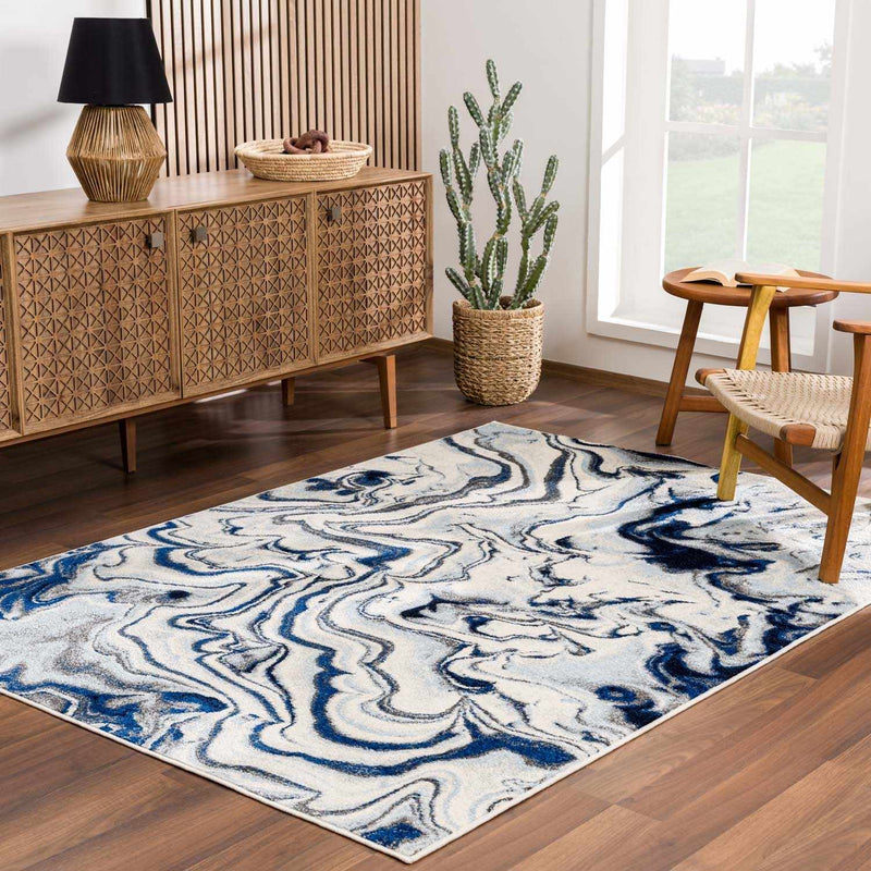 Glendon Cream Blue Marble Rug - Clearance by Boutique Rugs
