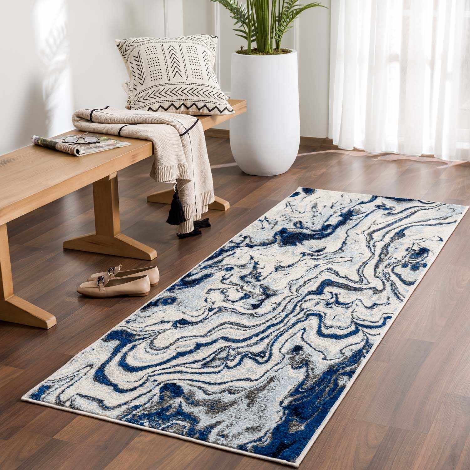 Glendon Cream Blue Marble Rug - Clearance by Boutique Rugs