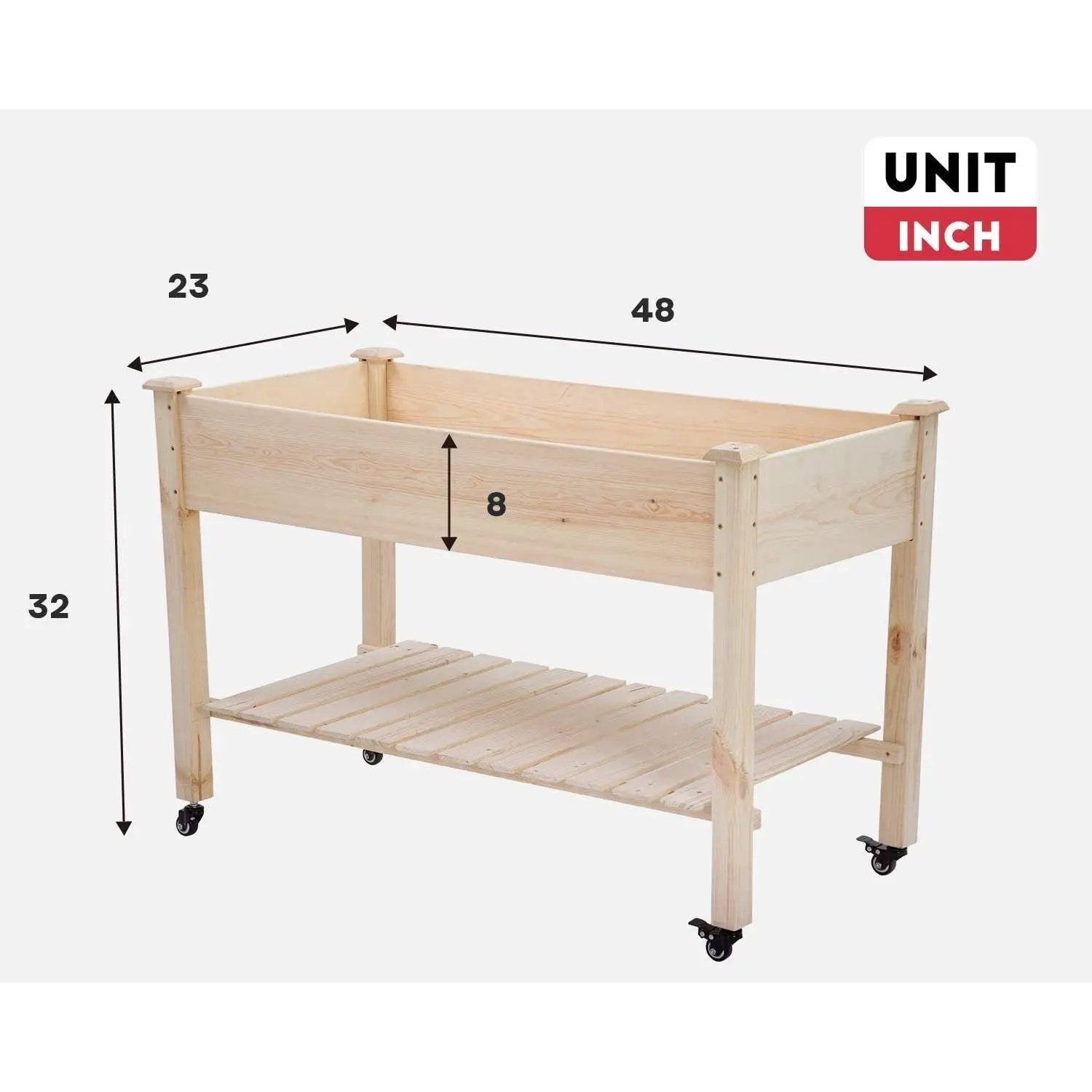 2ft x 4ft Outdoor Solid Fir Wood Raised Garden Bed Planter Box on Locking Wheels by HomePacific