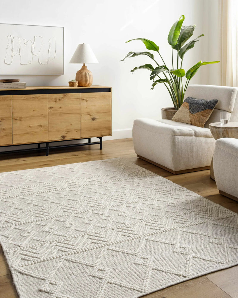 Caelum White Wool-Blend Rug by Boutique Rugs