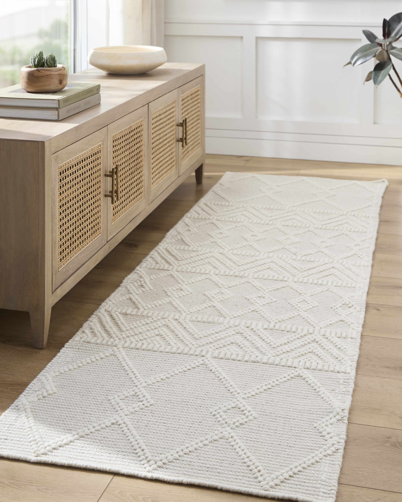 Caelum White Wool-Blend Rug by Boutique Rugs