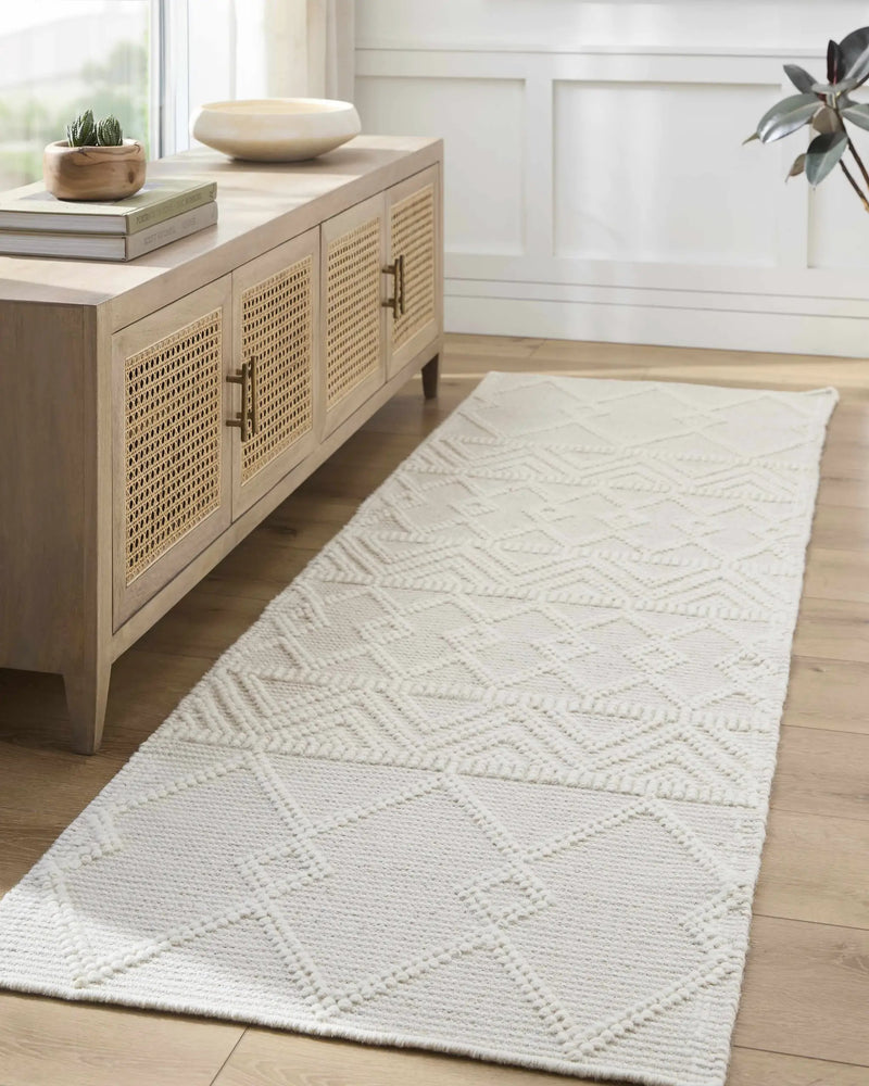Caelum White Wool-Blend Rug by Boutique Rugs
