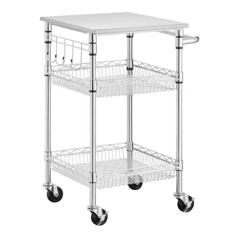 Compact Kitchen Cart with Stainless Steel Top and 2 Bottom Storage Shelves by HomePacific
