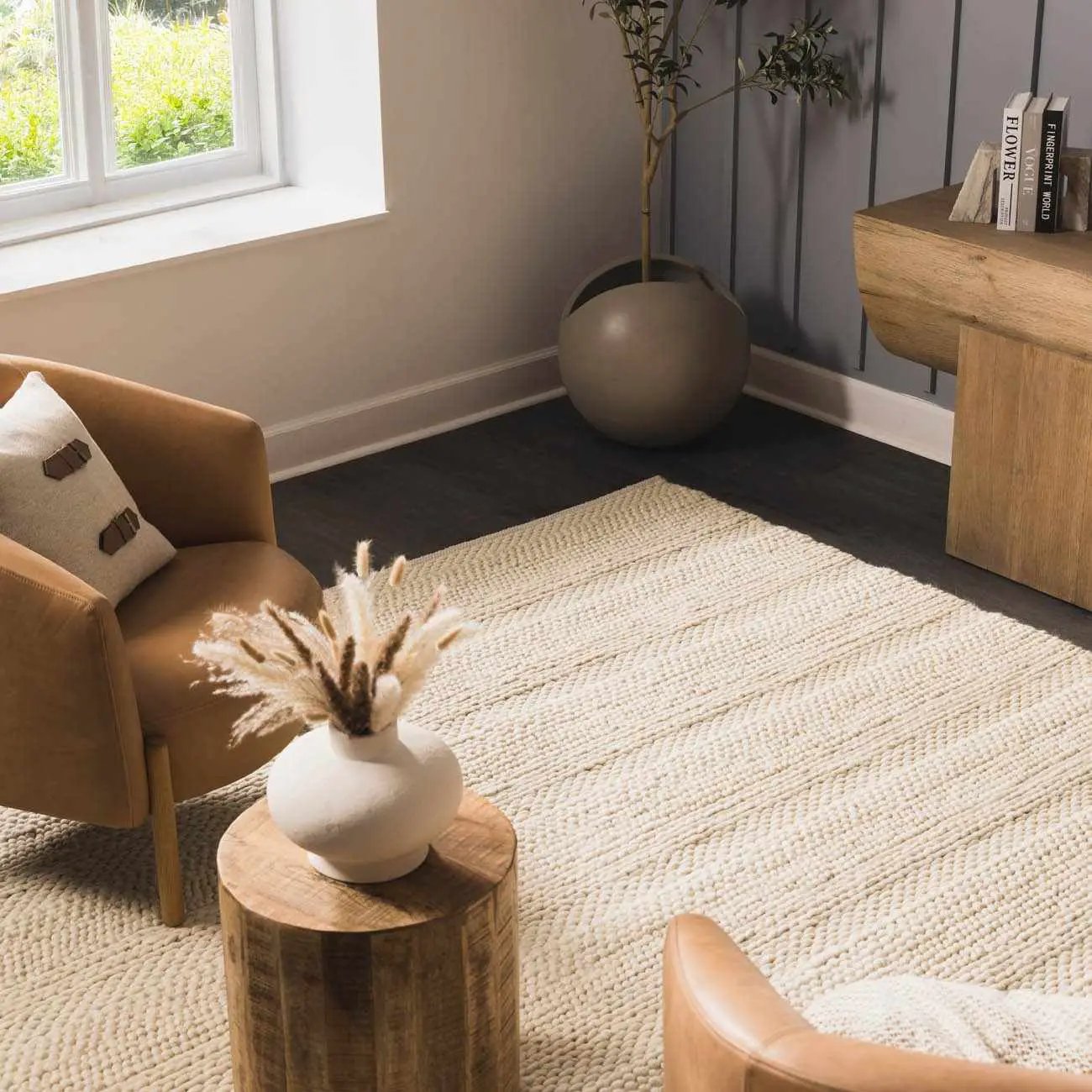 Clarke Beige Textured Wool Rug by Boutique Rugs