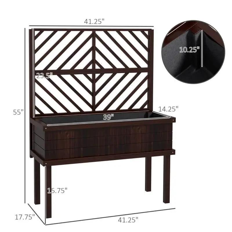 Espresso Fir Wood Elevated Raised Garden Bed With Stylish Climbing Trellis by HomePacific