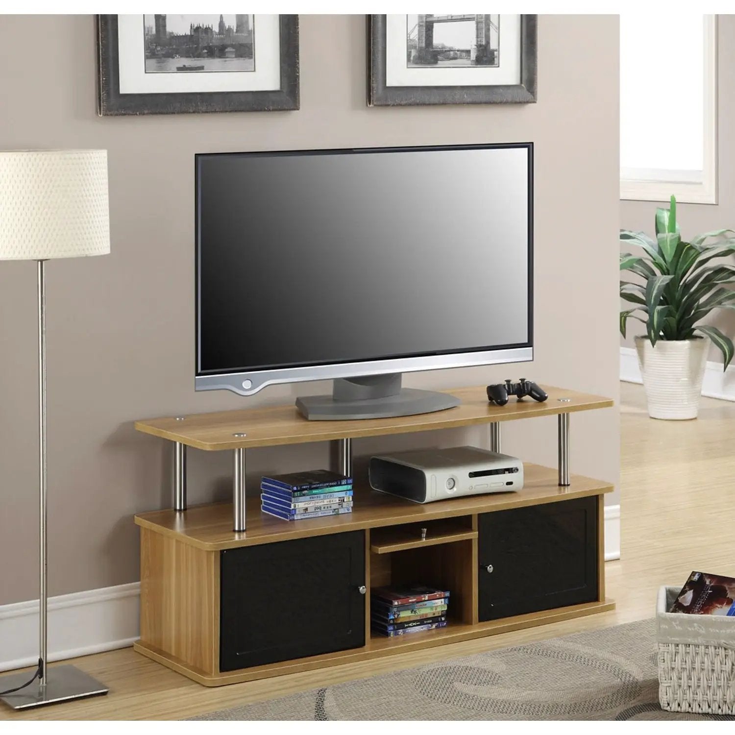 Modern 50-inch TV Stand in Light Oak / Black Wood Finish by HomePacific