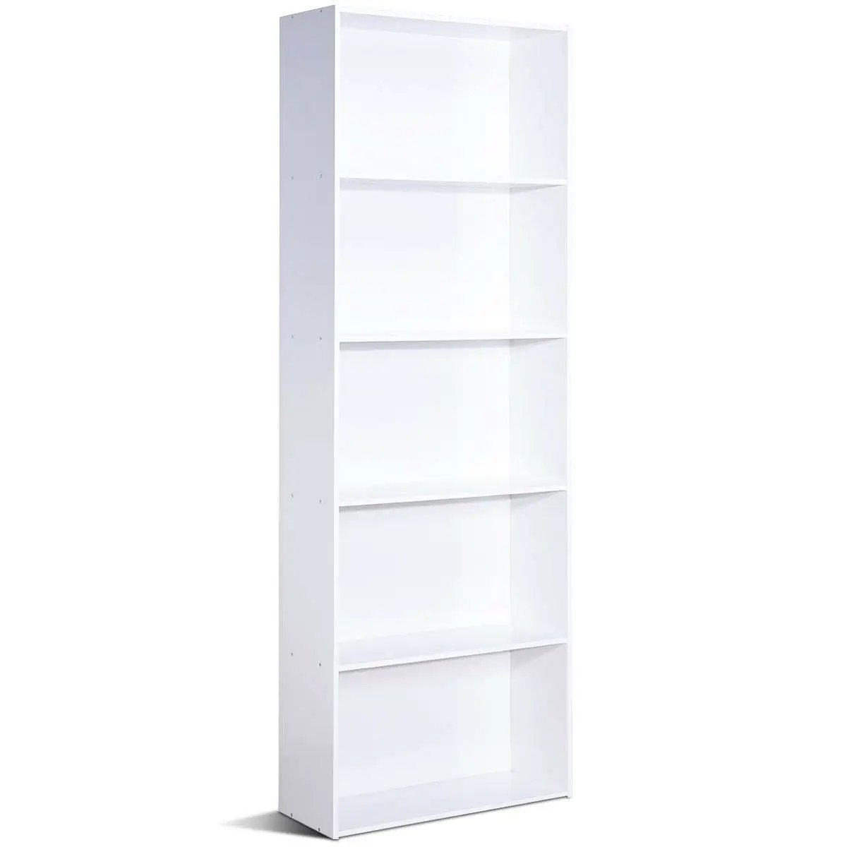 Modern 5-Tier Bookcase Storage Shelf in White Wood Finish by HomePacific