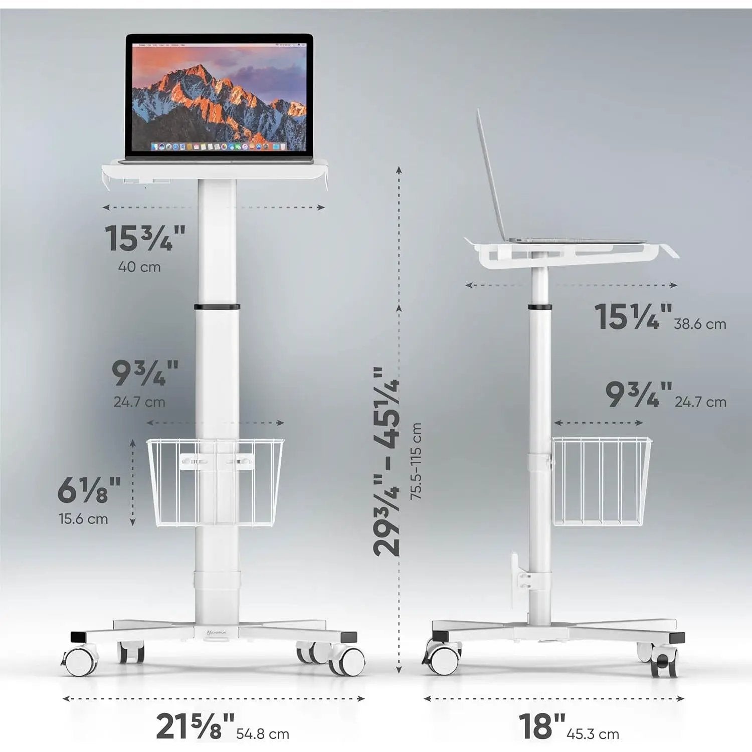Hospital Style White Mobile Stand-Up Computer Desk Portable Workstation by HomePacific
