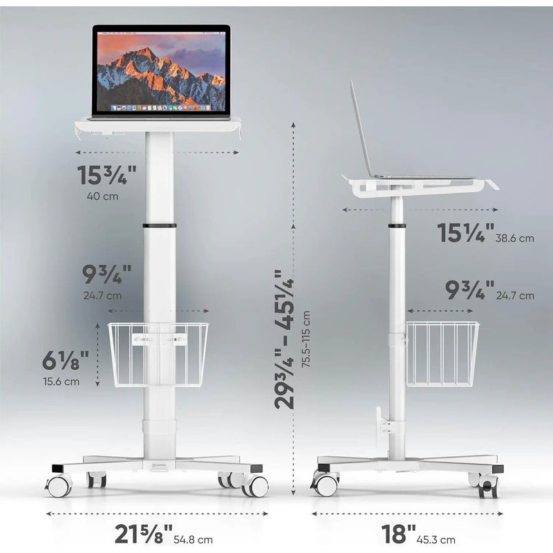 Hospital Style White Mobile Stand-Up Computer Desk Portable Workstation by HomePacific