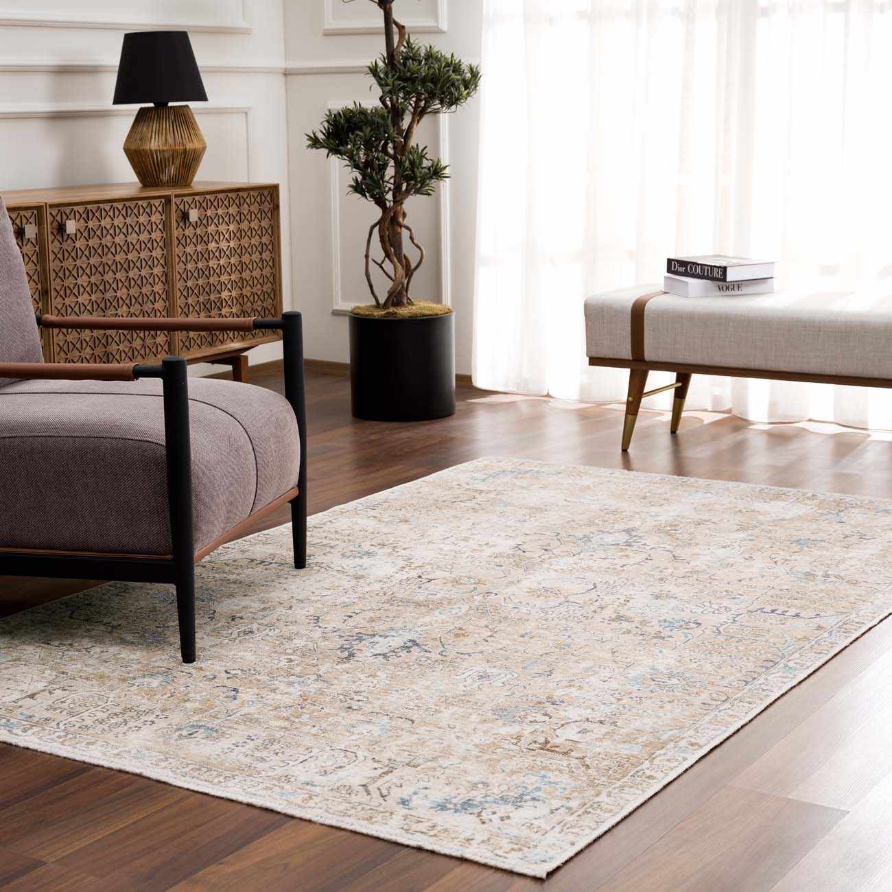 Beige Holi-4600 Washable Area Rug - Clearance by Boutique Rugs
