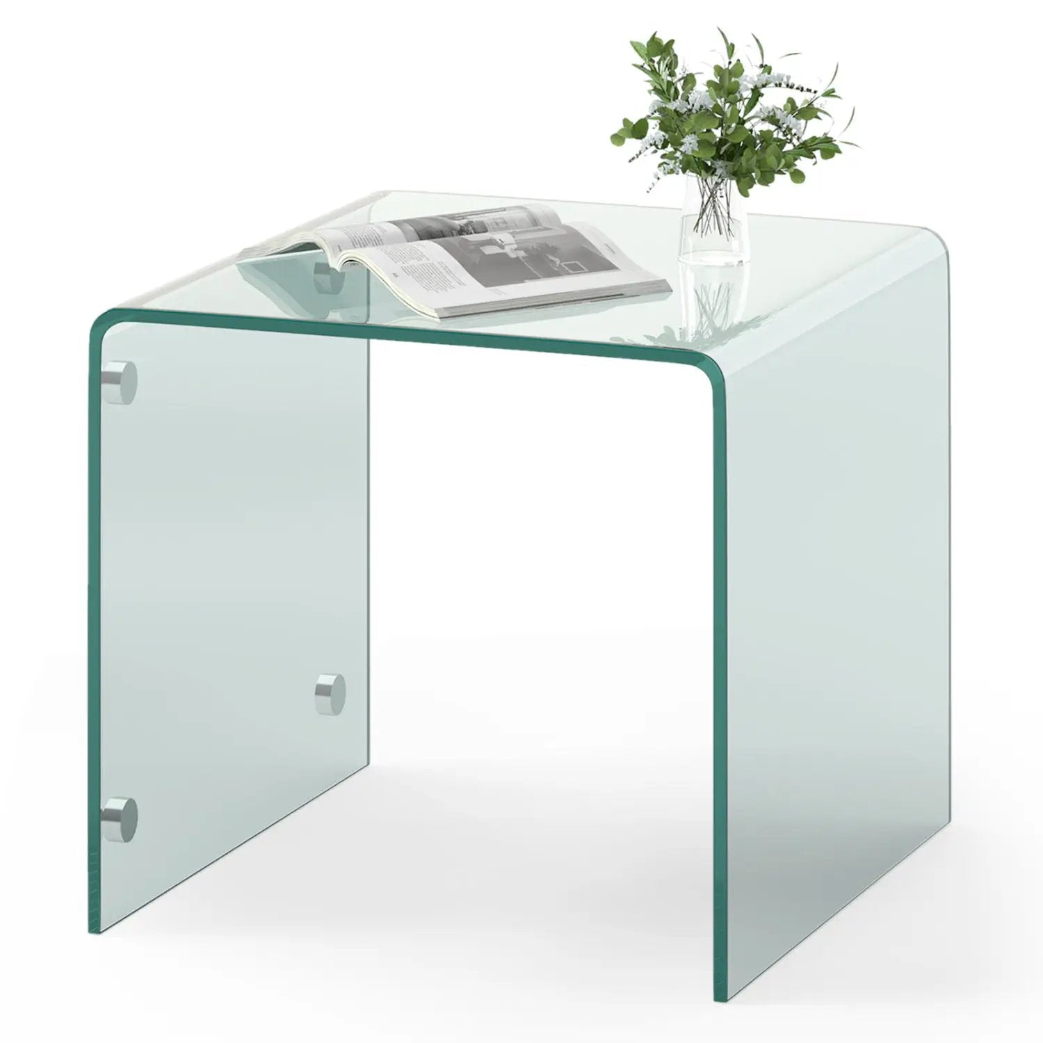 C-Shaped End Table Modern Tempered Glass Side Table with Shelf by DirectDeals