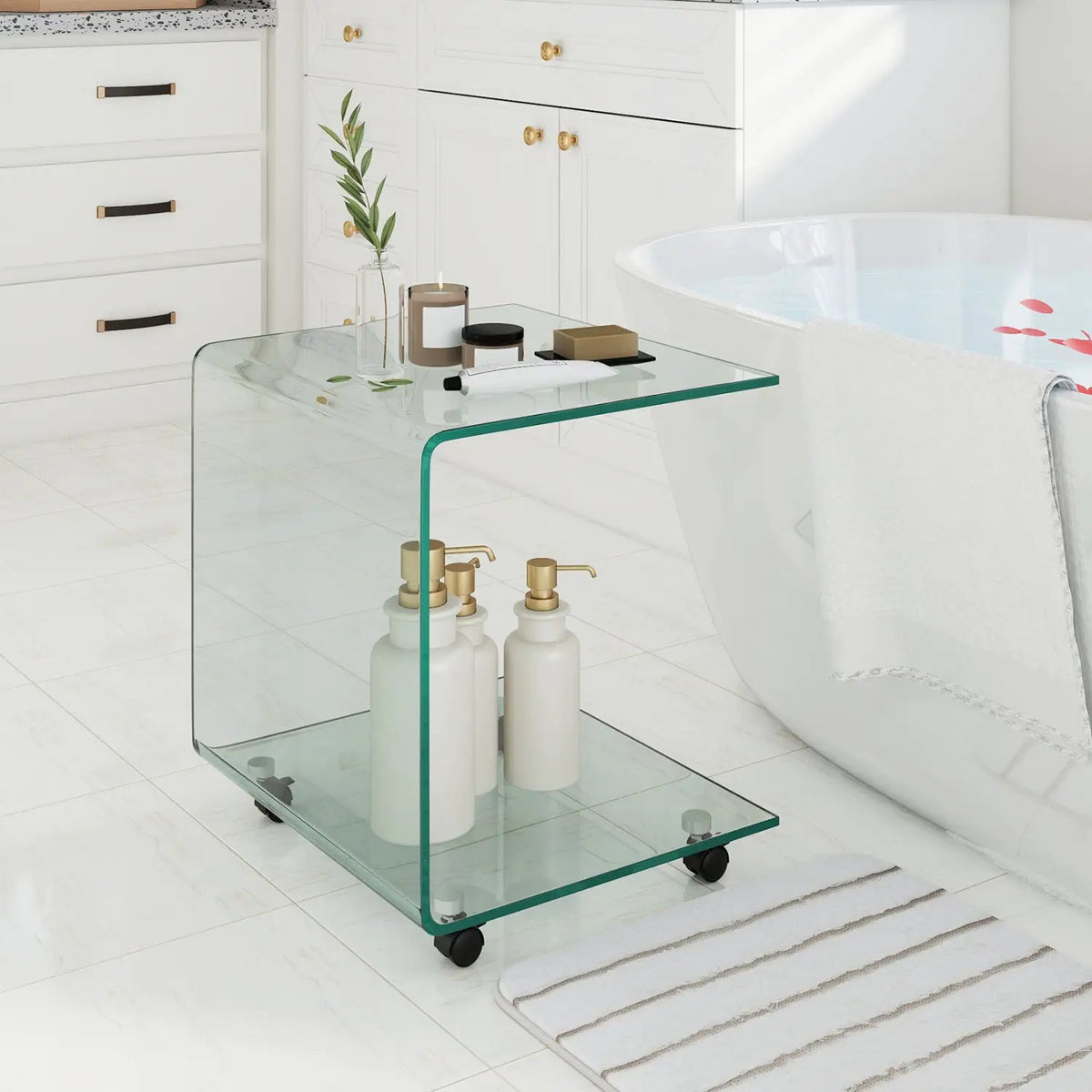 C-Shaped End Table Modern Tempered Glass Side Table with Shelf by DirectDeals