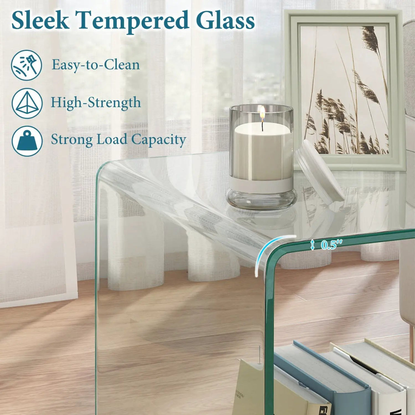 C-Shaped End Table Modern Tempered Glass Side Table with Shelf by DirectDeals