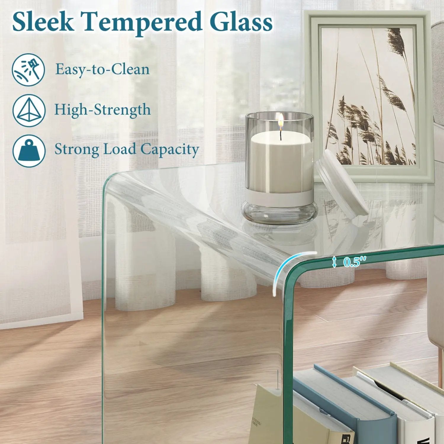 C-Shaped End Table Modern Tempered Glass Side Table with Shelf by DirectDeals
