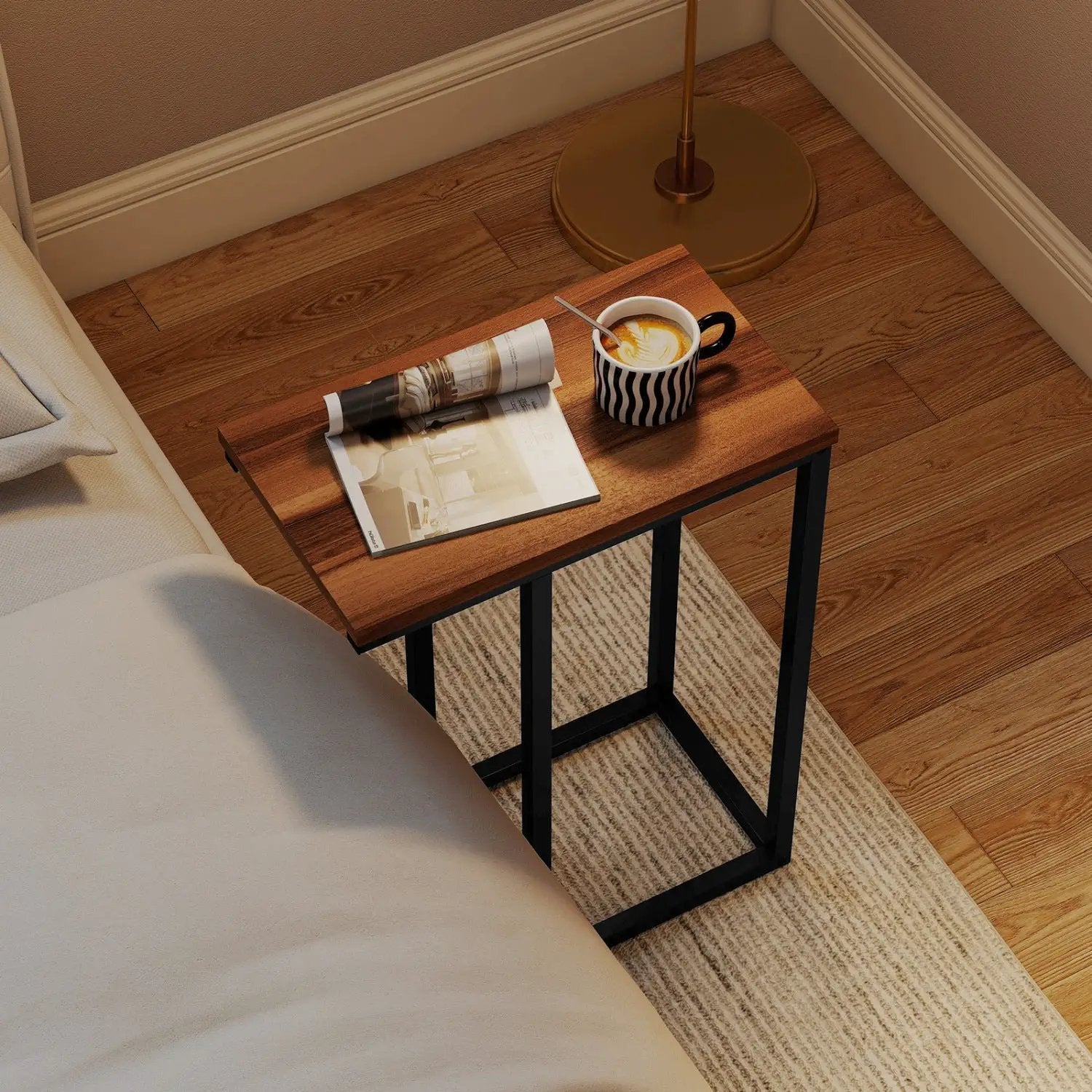 C-Shaped End Table Small Side Table with Sturdy Metal Frame by DirectDeals