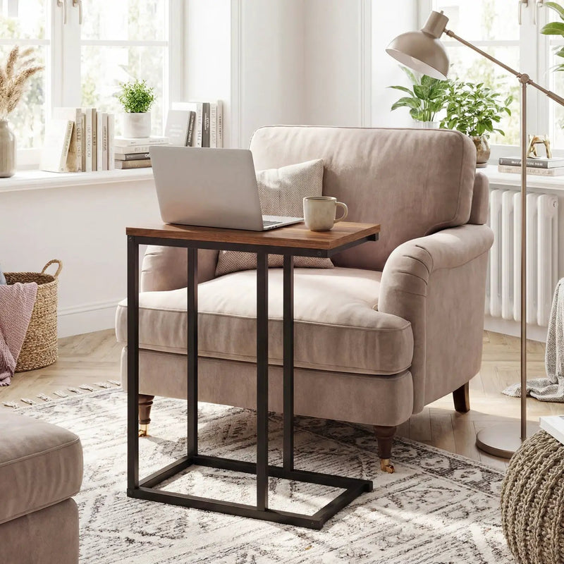 C-Shaped End Table Small Side Table with Sturdy Metal Frame by DirectDeals