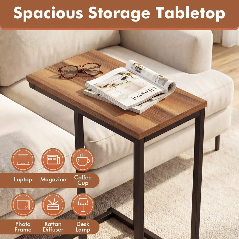 C-Shaped End Table Small Side Table with Sturdy Metal Frame by DirectDeals