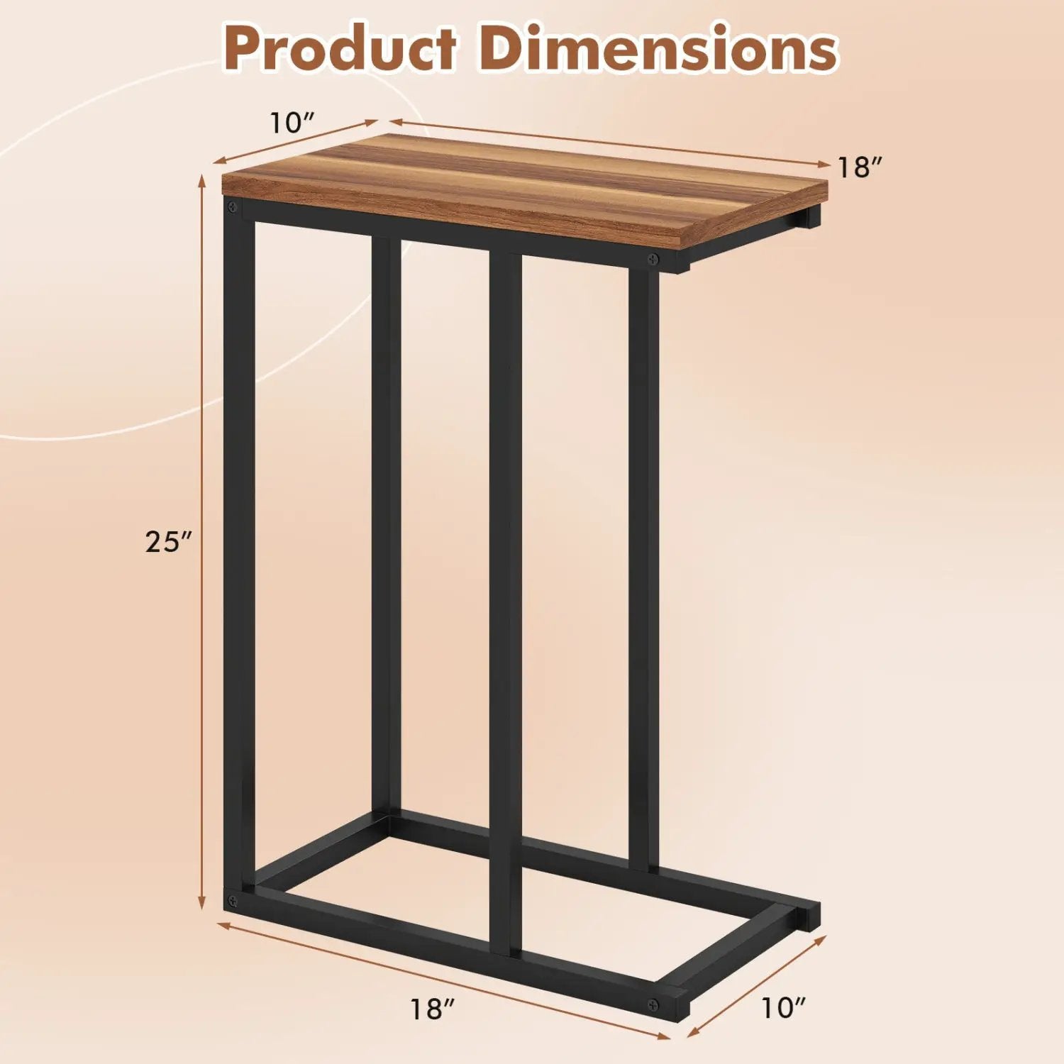 C-Shaped End Table Small Side Table with Sturdy Metal Frame by DirectDeals