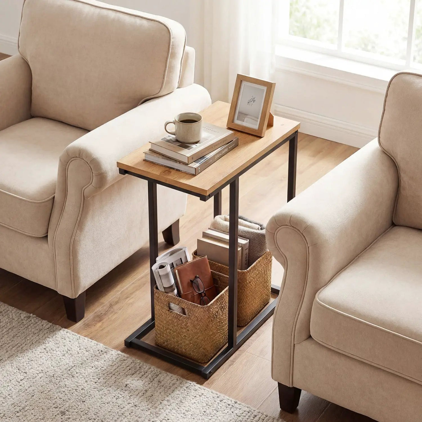 C-Shaped End Table Small Side Table with Sturdy Metal Frame by DirectDeals