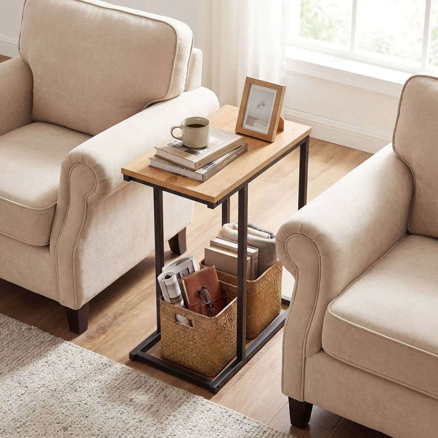 C-Shaped End Table Small Side Table with Sturdy Metal Frame by DirectDeals