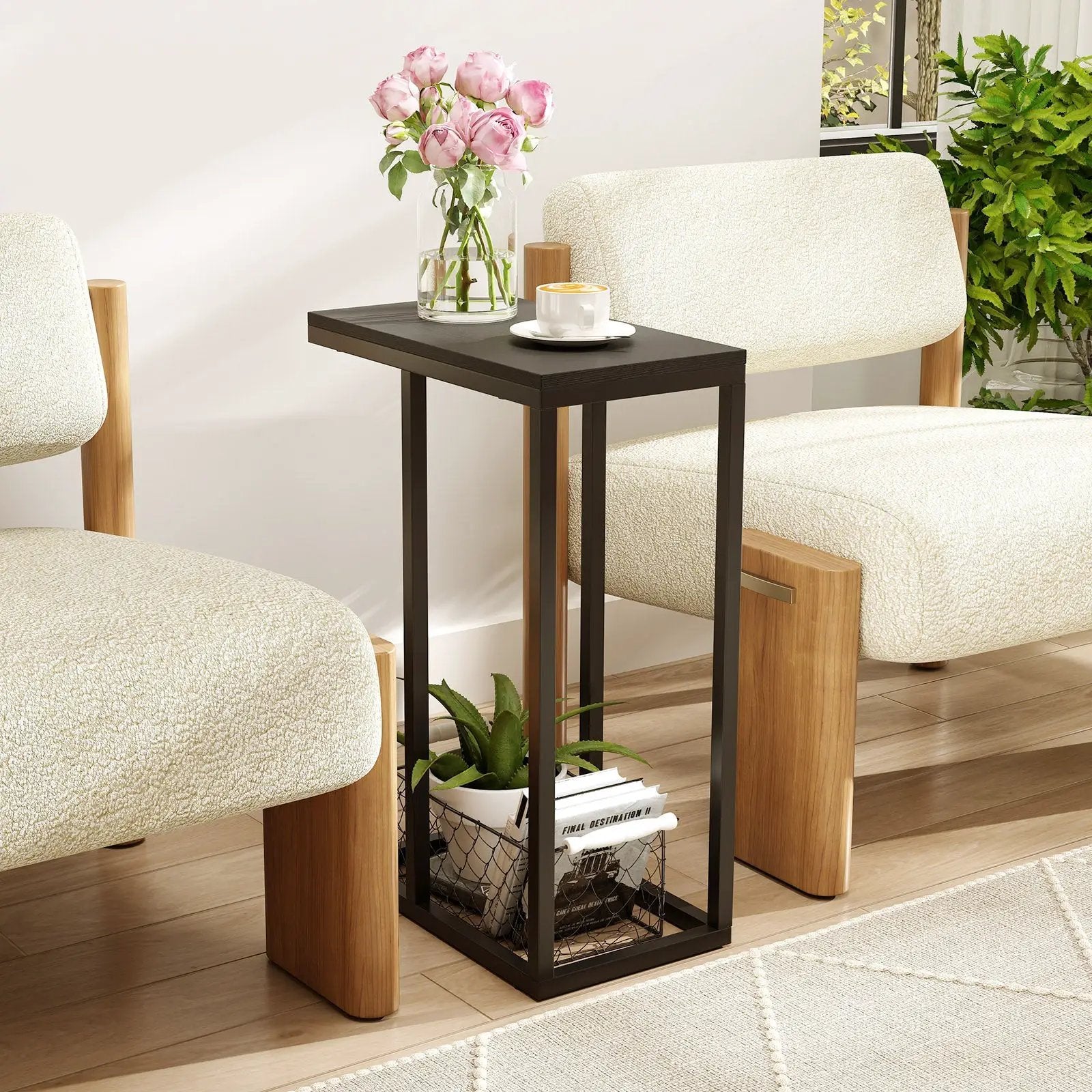 C-shaped End Table Slide Under Couch TV Tray for Coffee Laptop Tablet by DirectDeals