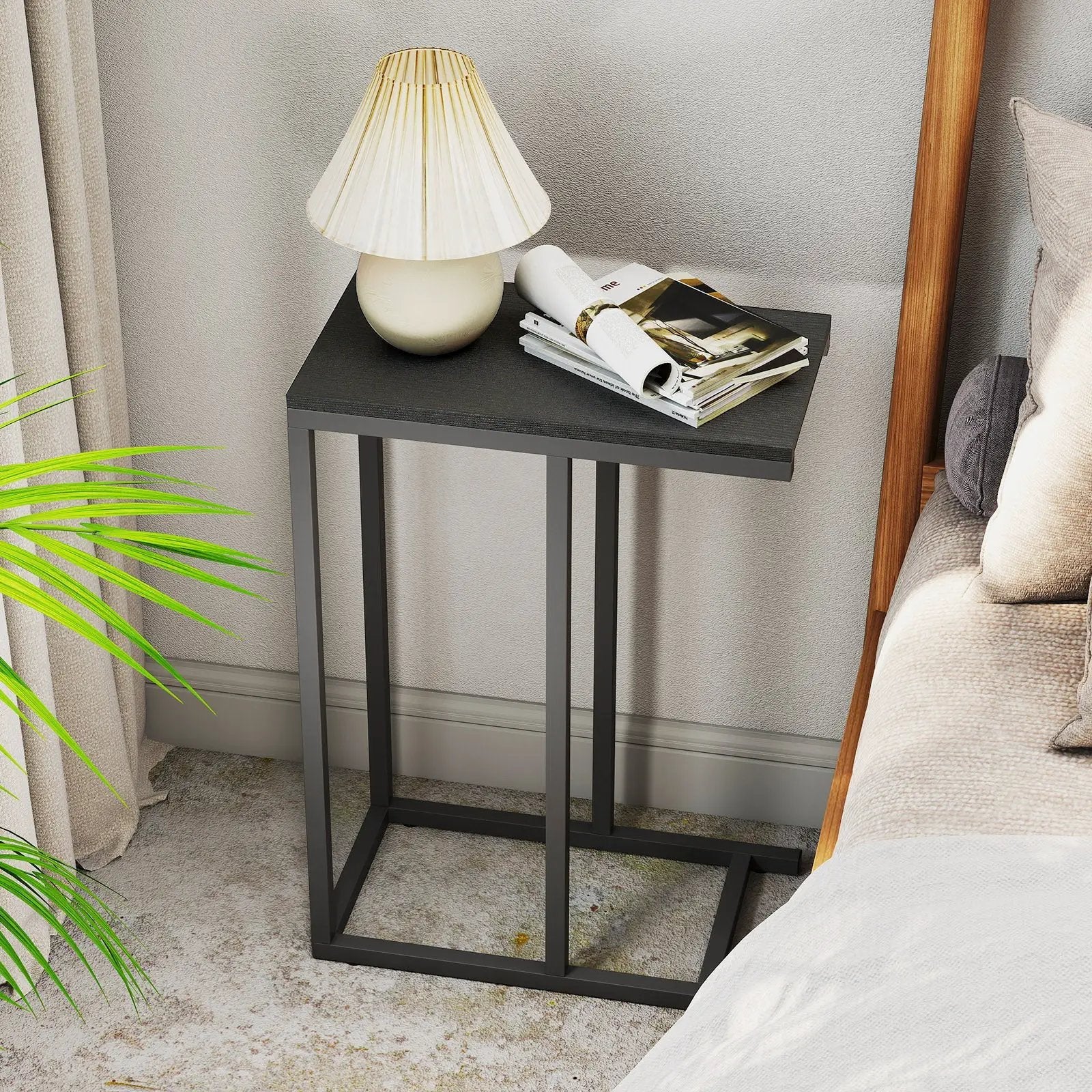 C-shaped End Table Slide Under Couch TV Tray for Coffee Laptop Tablet by DirectDeals