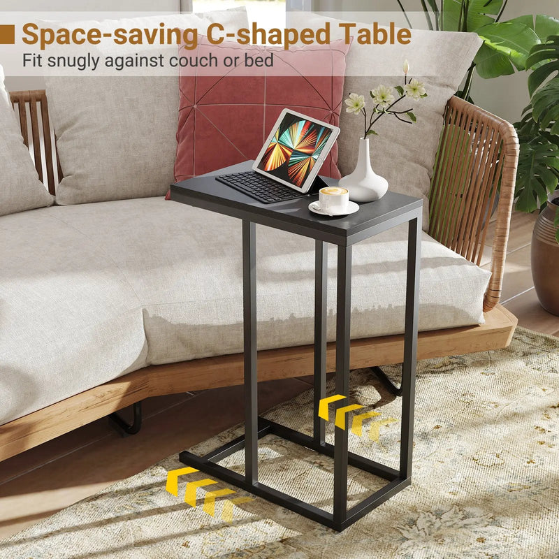 C-shaped End Table Slide Under Couch TV Tray for Coffee Laptop Tablet by DirectDeals