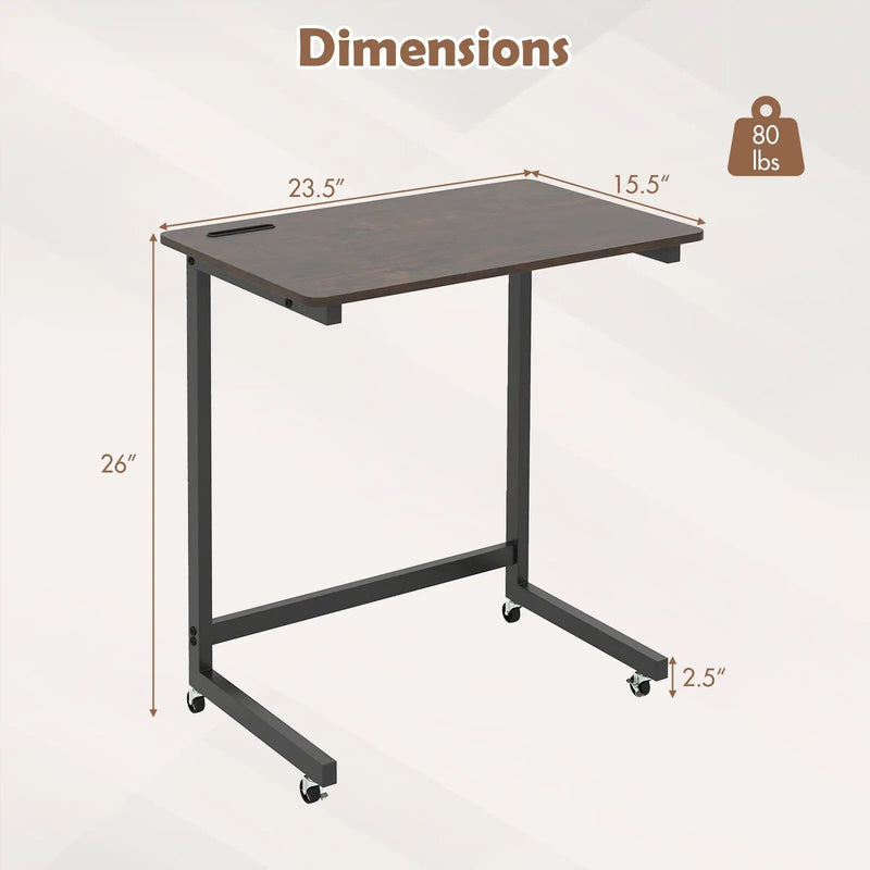 C-shaped End Table with Wheels Mobile Bedside Table with Built-in Phone Slot-Rustic Brown by DirectDeals