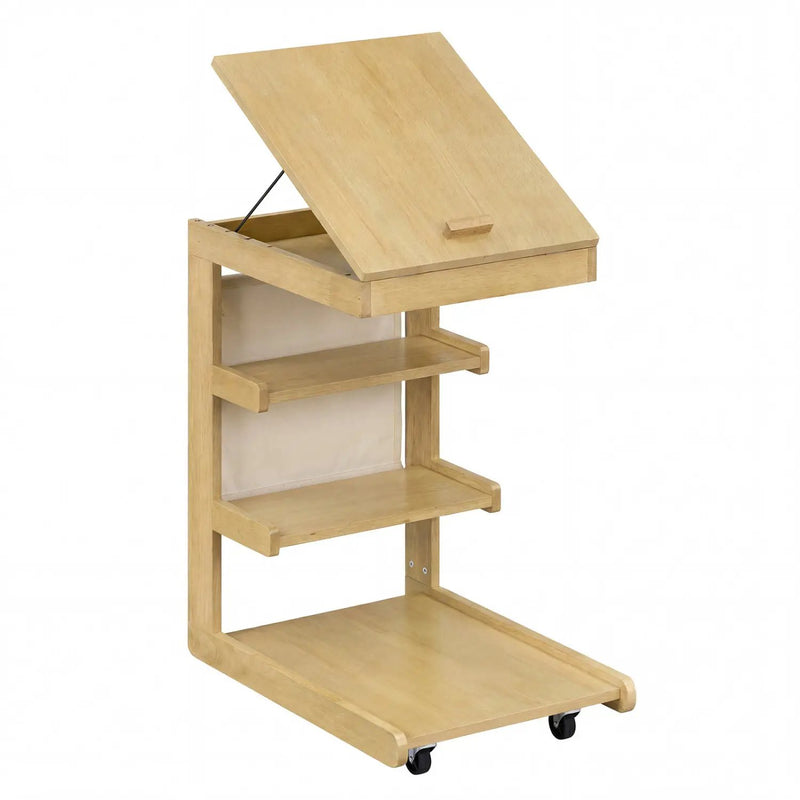 C-shaped End Table with Wheels and Adjustable Desktop for Sofa Couch Bedside by DirectDeals