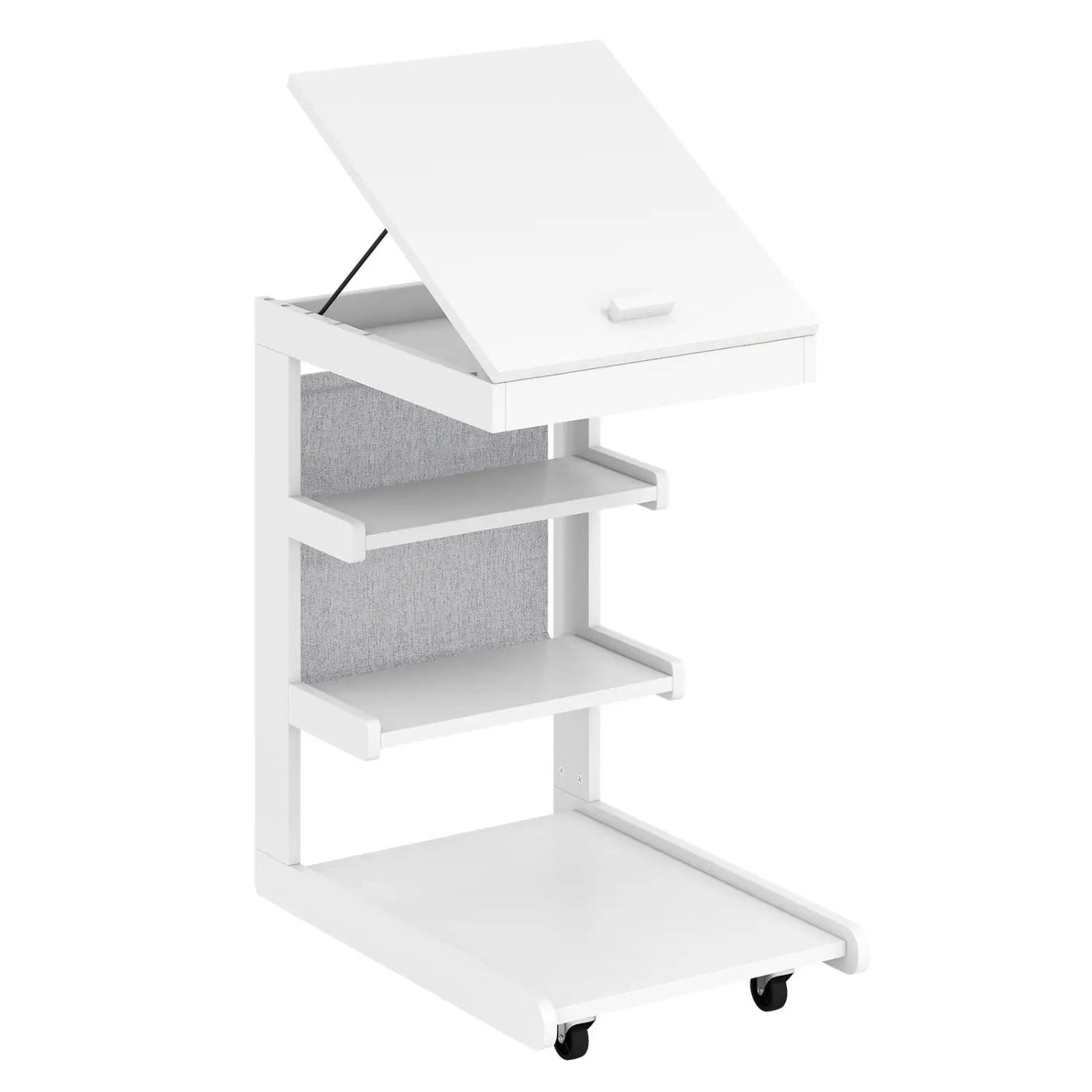 C-shaped End Table with Wheels and Adjustable Desktop for Sofa Couch Bedside by DirectDeals