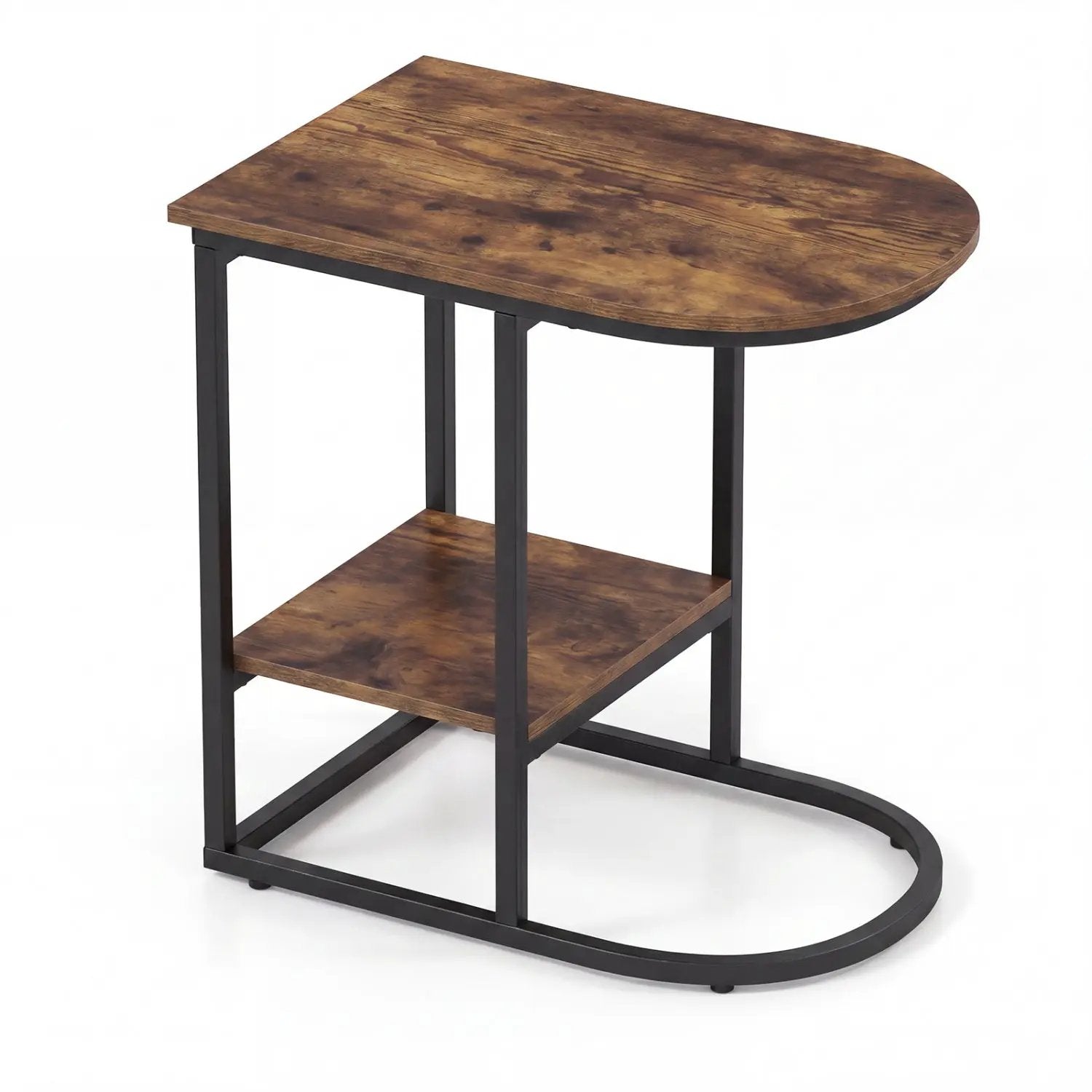 C-Shaped Sofa Side Table with Faux Marble Top & Storage Shelf by DirectDeals