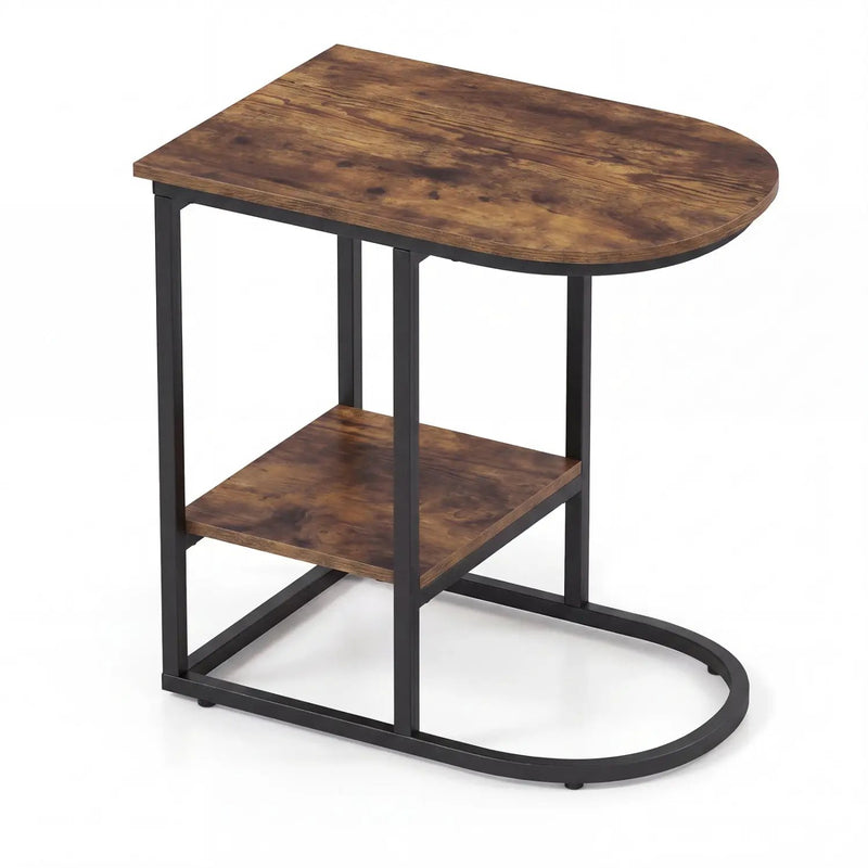 C-Shaped Sofa Side Table with Faux Marble Top & Storage Shelf by DirectDeals