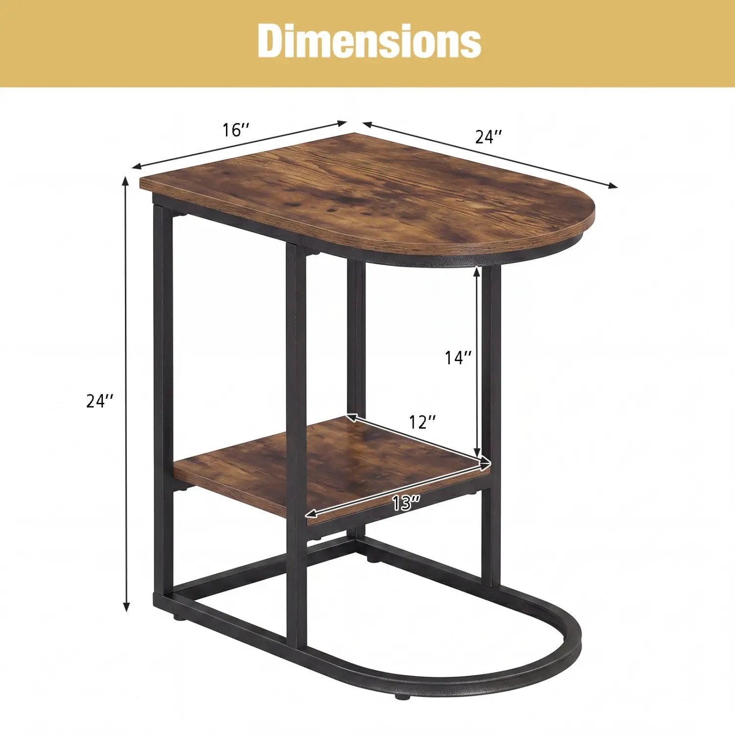 C-Shaped Sofa Side Table with Faux Marble Top & Storage Shelf by DirectDeals