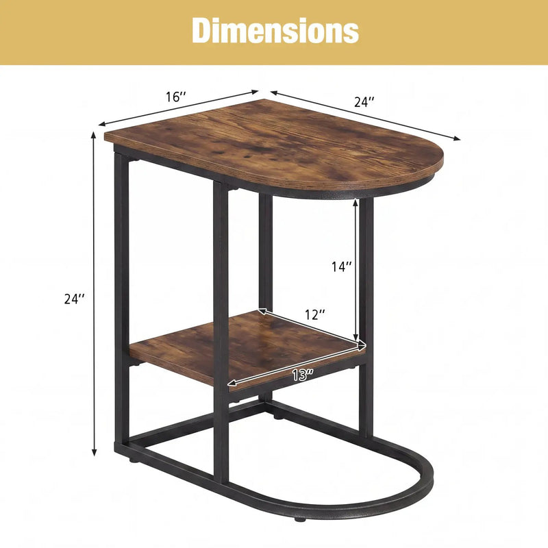 C-Shaped Sofa Side Table with Faux Marble Top & Storage Shelf by DirectDeals